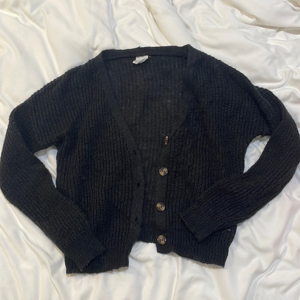Black Cardigan with Brown Tortoise Shell Buttons